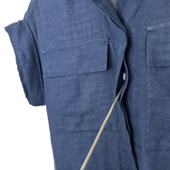 BANANA REPUBLIC Roll Cuff Short Sleeve Utility Shirtdress Sz XXS Blue Popover - Picture 5 of 9